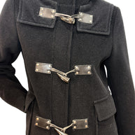 Burberry Black Wool Duffle Jacket with Hood Made in England (Early 2000s) S