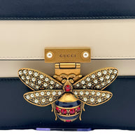 Gucci Queen Margaret Bee Tricolor Shoulder Bag White Red Navy Leather