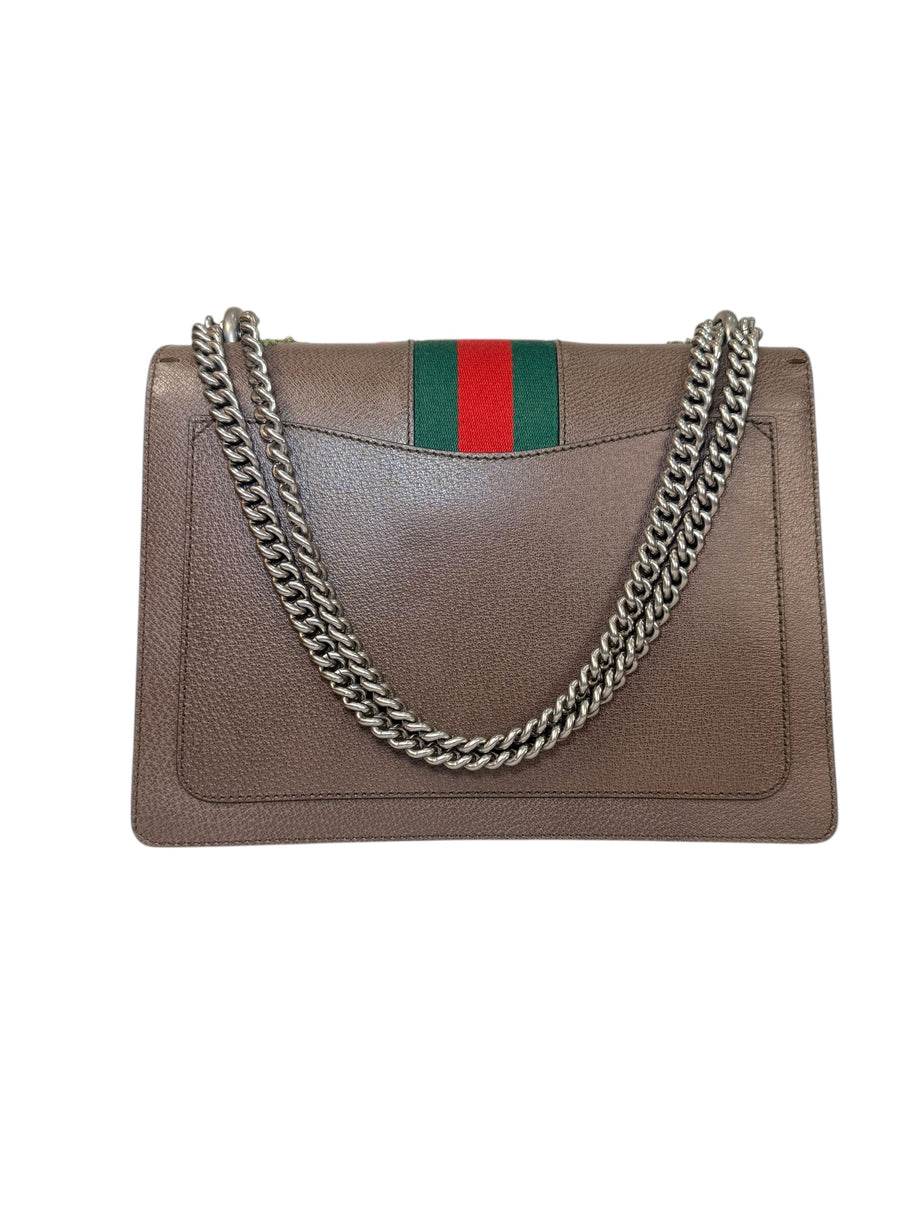 Gucci Dionysus Embroidered Floral Leather Shoulder Bag Taupe Web Stripe