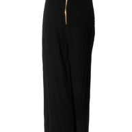 Balmain Black High-Waisted Corset Wide-Leg Pants with Gold Lace-Up Detail FR 36