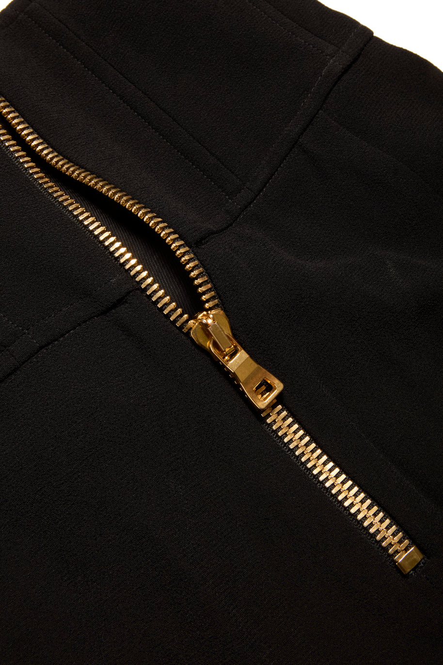 Balmain Black High-Waisted Corset Wide-Leg Pants with Gold Lace-Up Detail FR 36