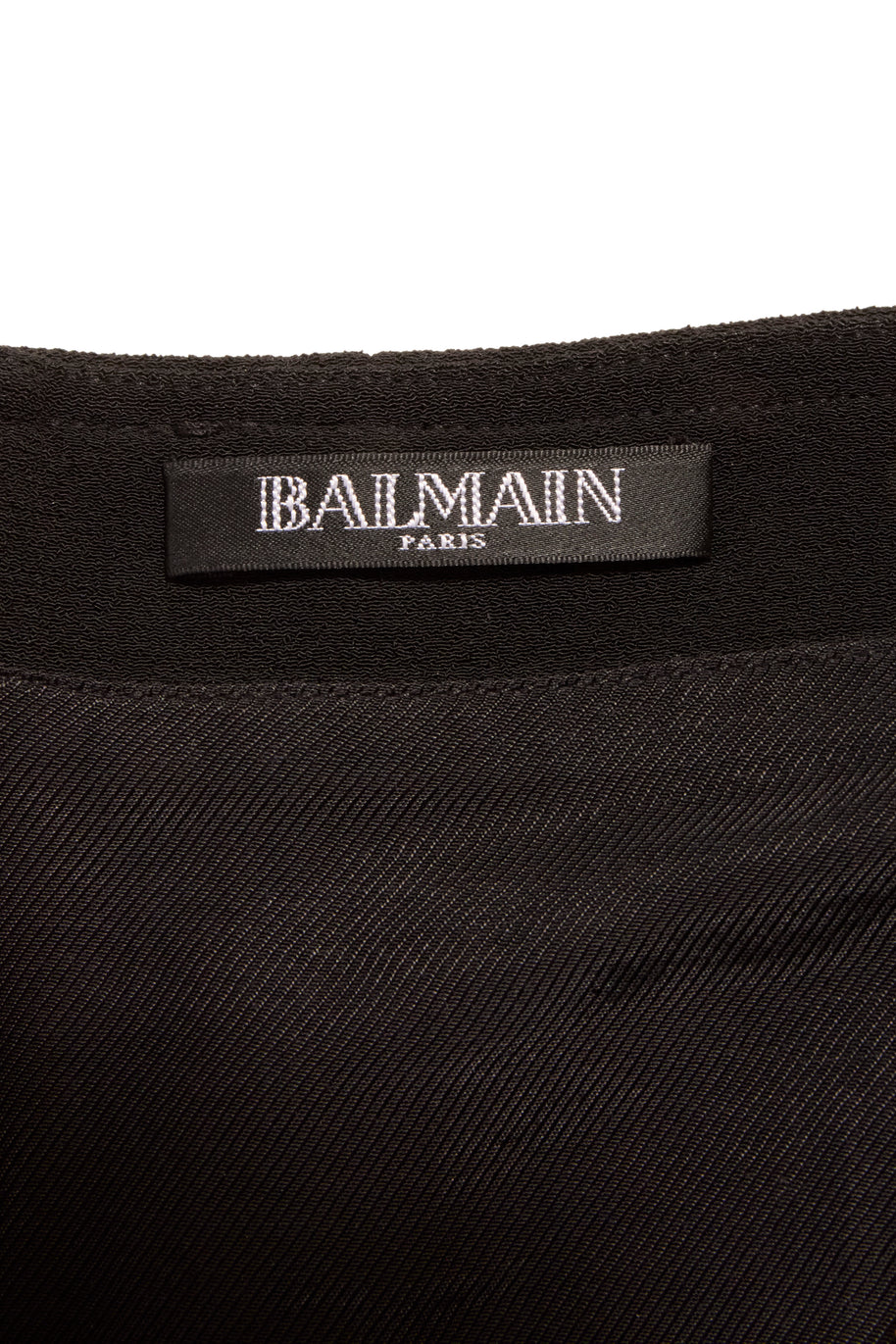 Balmain Black High-Waisted Corset Wide-Leg Pants with Gold Lace-Up Detail FR 36