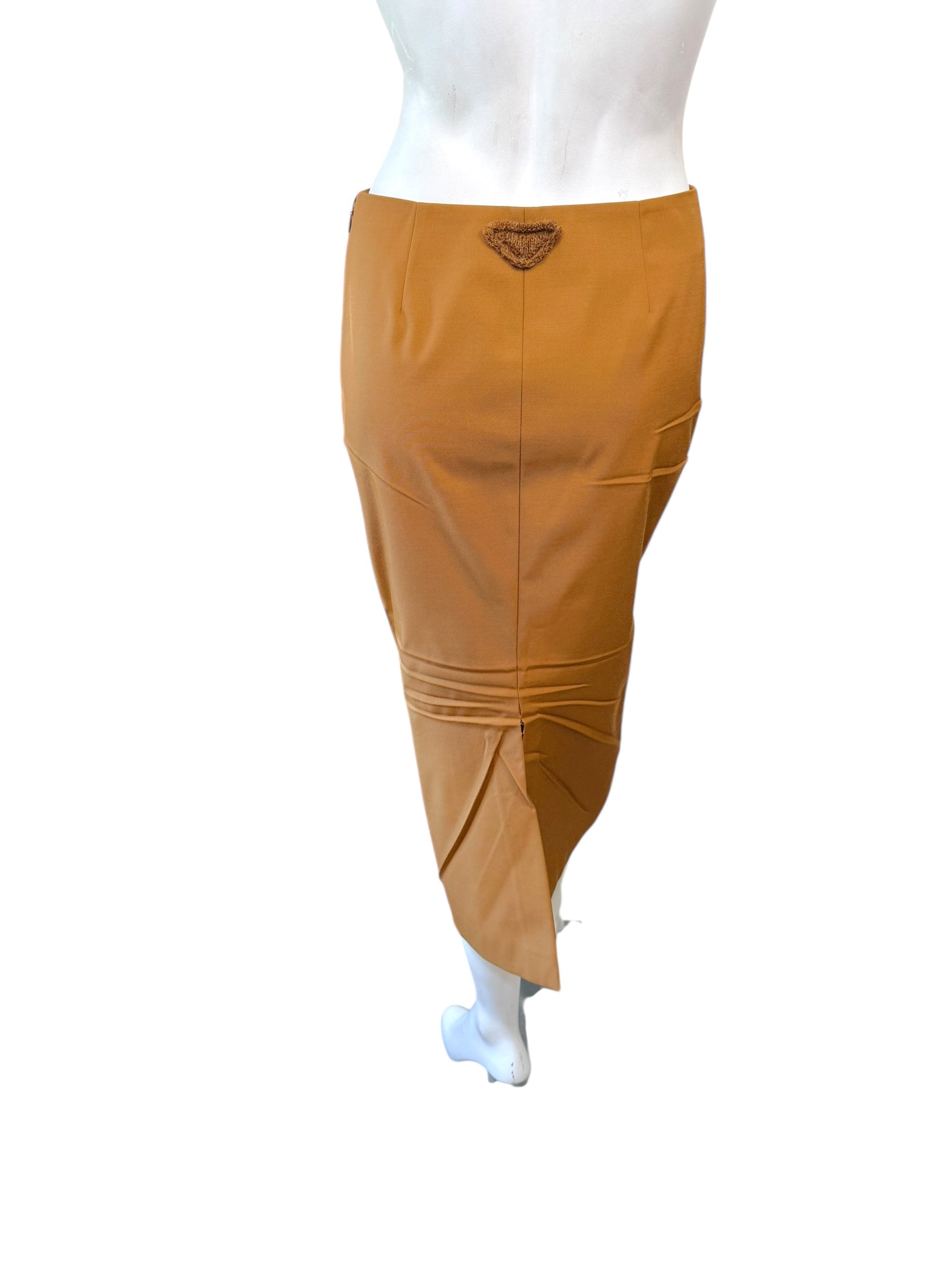 Prada SS2023 Camel Jacket & Pencil Skirt Set IT 38 | Sculpted Made in Italy