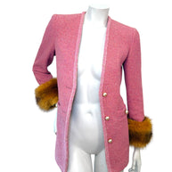 Saint Laurent Pink Tweed Faux Fur Cuff Jacket FW2021 Size FR38