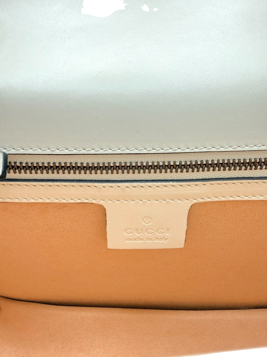 Gucci Queen Margaret Bee Tricolor Shoulder Bag White Red Navy Leather