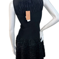 Alaïa Black Ribbed Knit Dress with Sculptural Ruffle Skirt | Size FR 38
