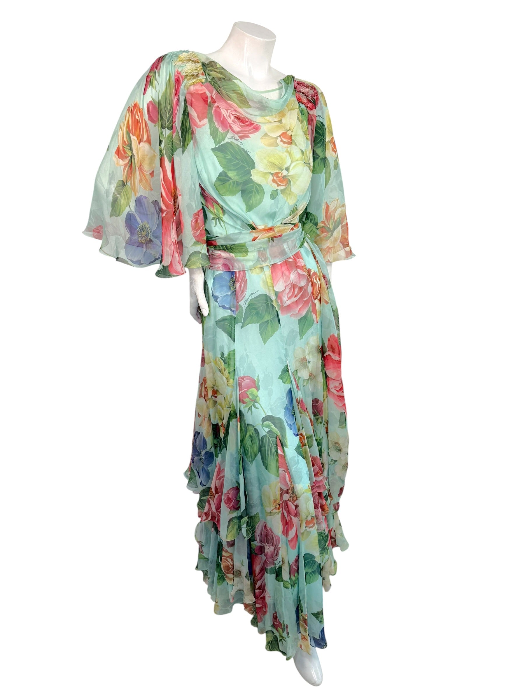 Dolce & Gabbana Spring Summer 2008 Silk Floral Chiffon Gown IT40