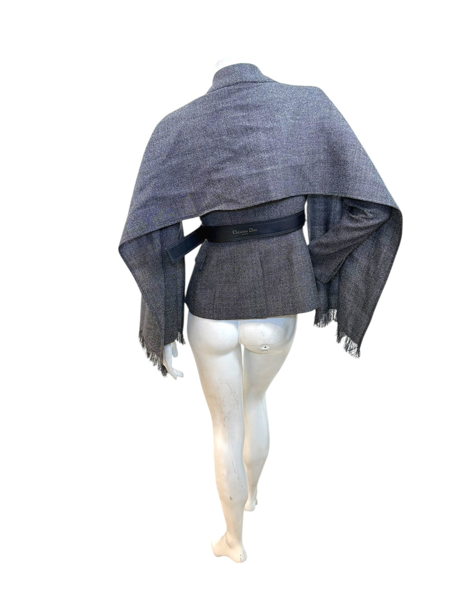 Christian Dior SS2011 3-Piece Wool Blazer, Removable Cape & Logo Belt Set FR36 | Galliano Era