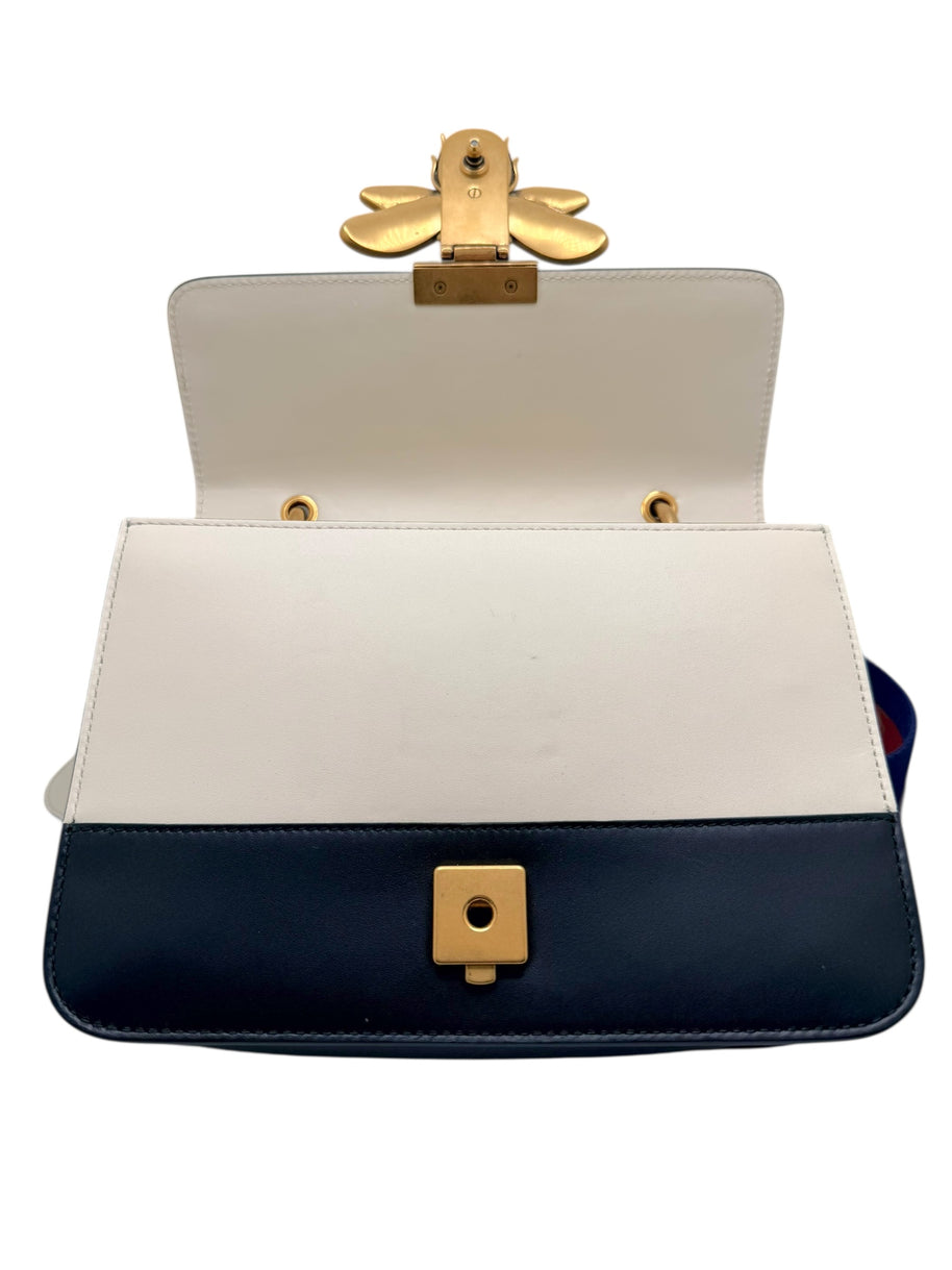 Gucci Queen Margaret Bee Tricolor Shoulder Bag White Red Navy Leather
