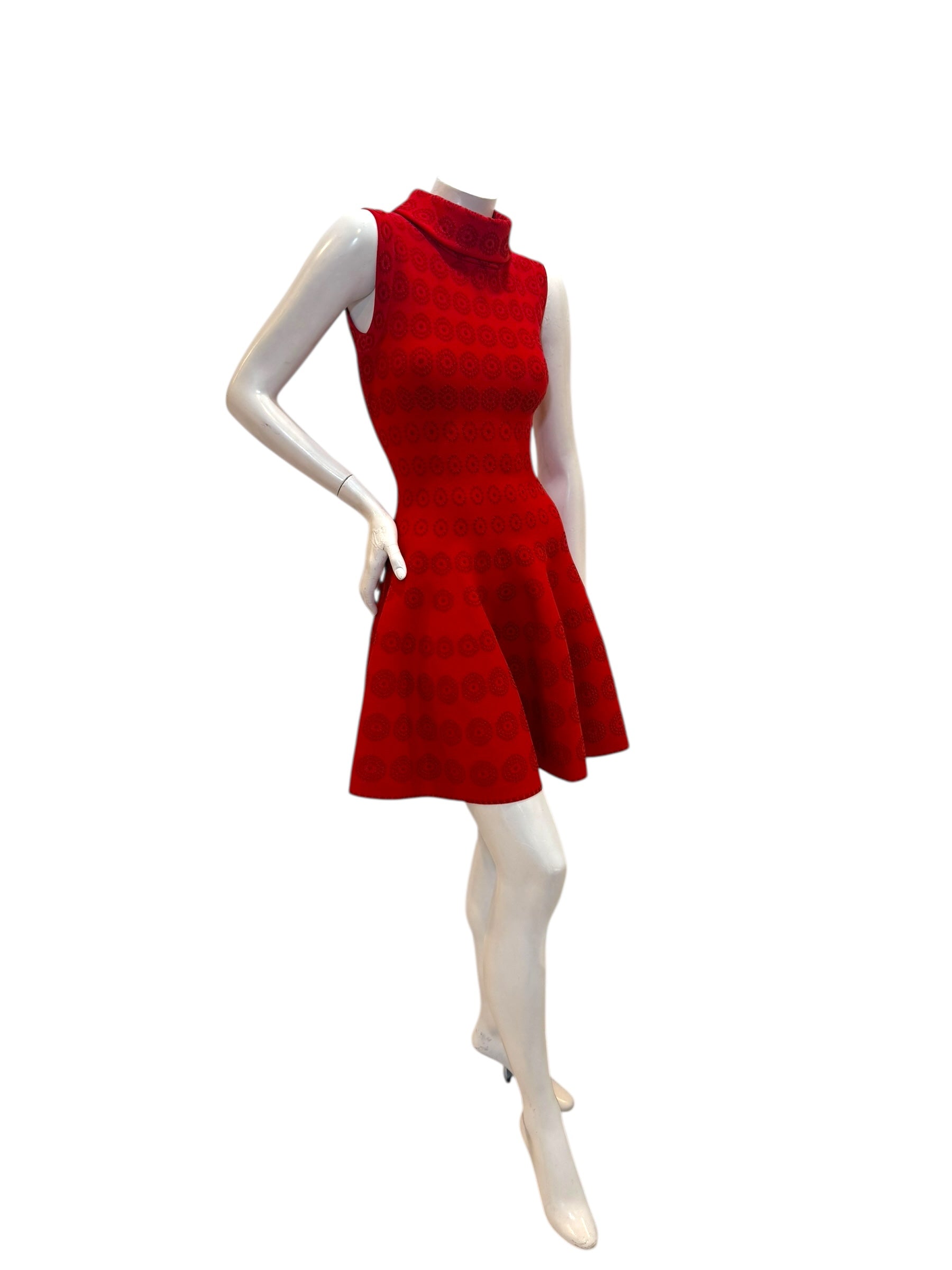 Alaïa Red Jacquard Knit Fit & Flare Dress – Spring/Summer 2017 IT 38