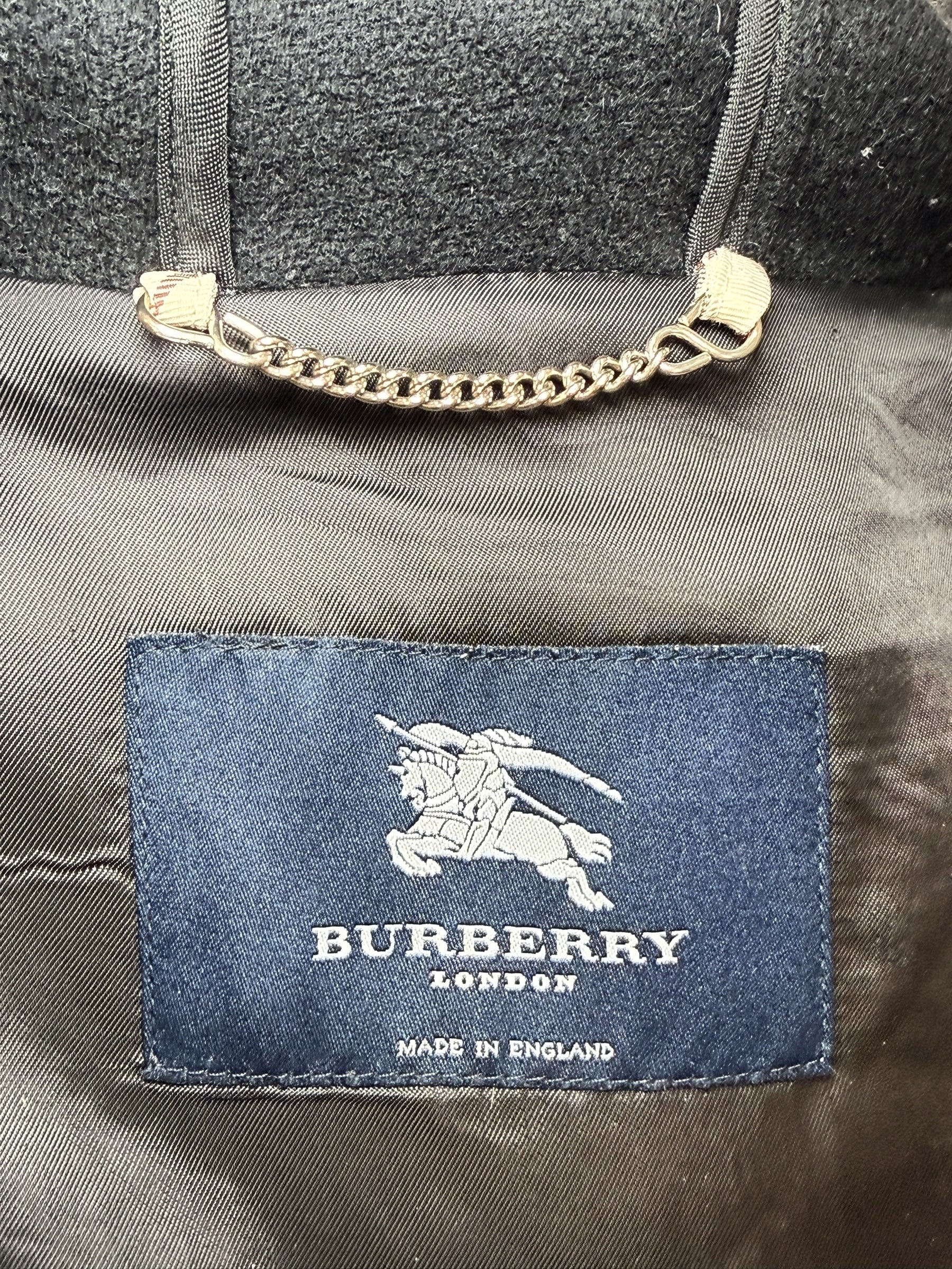 Burberry Black Wool Duffle Jacket with Hood Made in England (Early 2000s) S