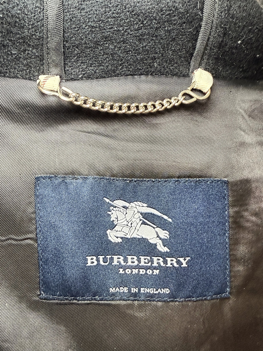 Burberry Black Wool Duffle Jacket with Hood Made in England (Early 2000s) S