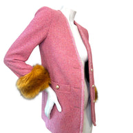 Saint Laurent Pink Tweed Faux Fur Cuff Jacket FW2021 Size FR38