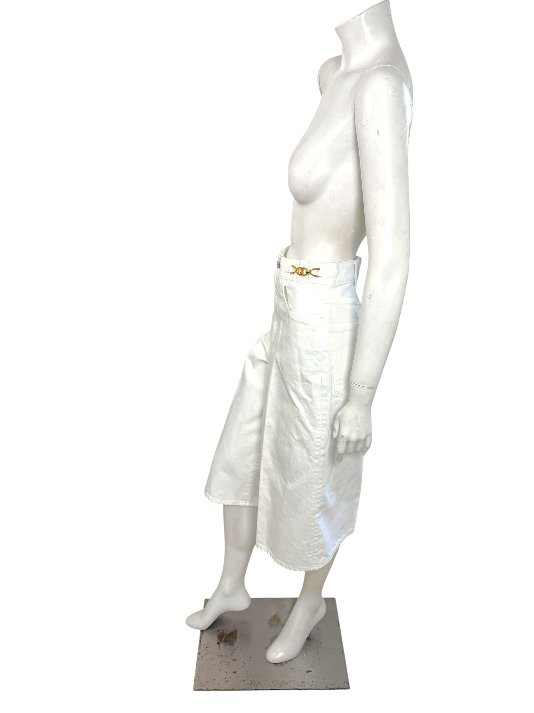 Celine White Cotton Denim Culotte Shorts Gold Hardware 28
