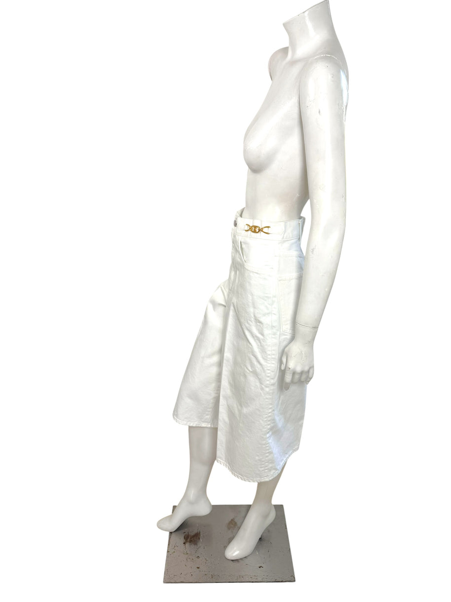 Celine White Cotton Denim Culotte Shorts Gold Hardware 28