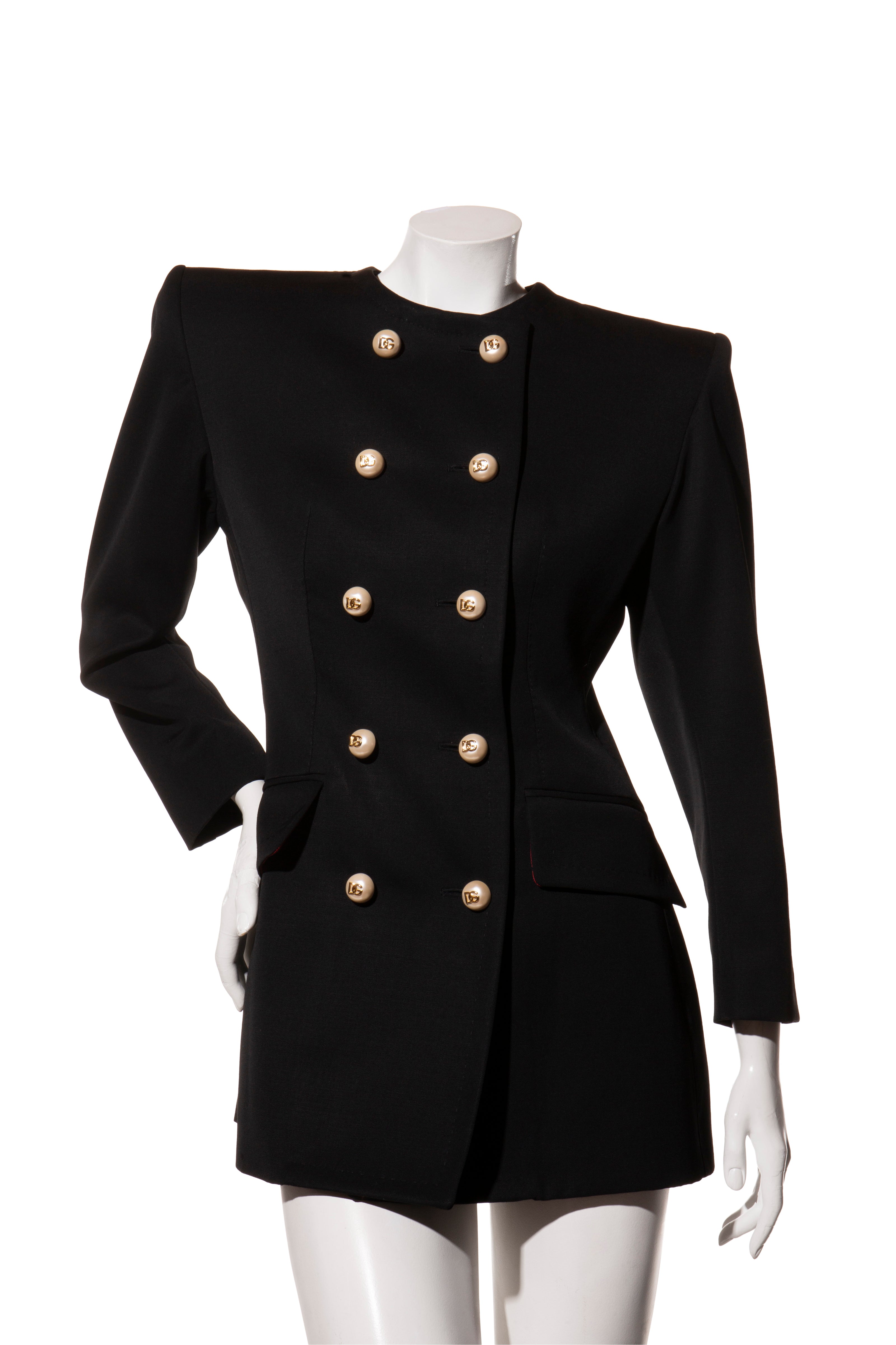 Dolce & Gabbana FW2020 Black Double-Breasted Blazer Dress IT 40