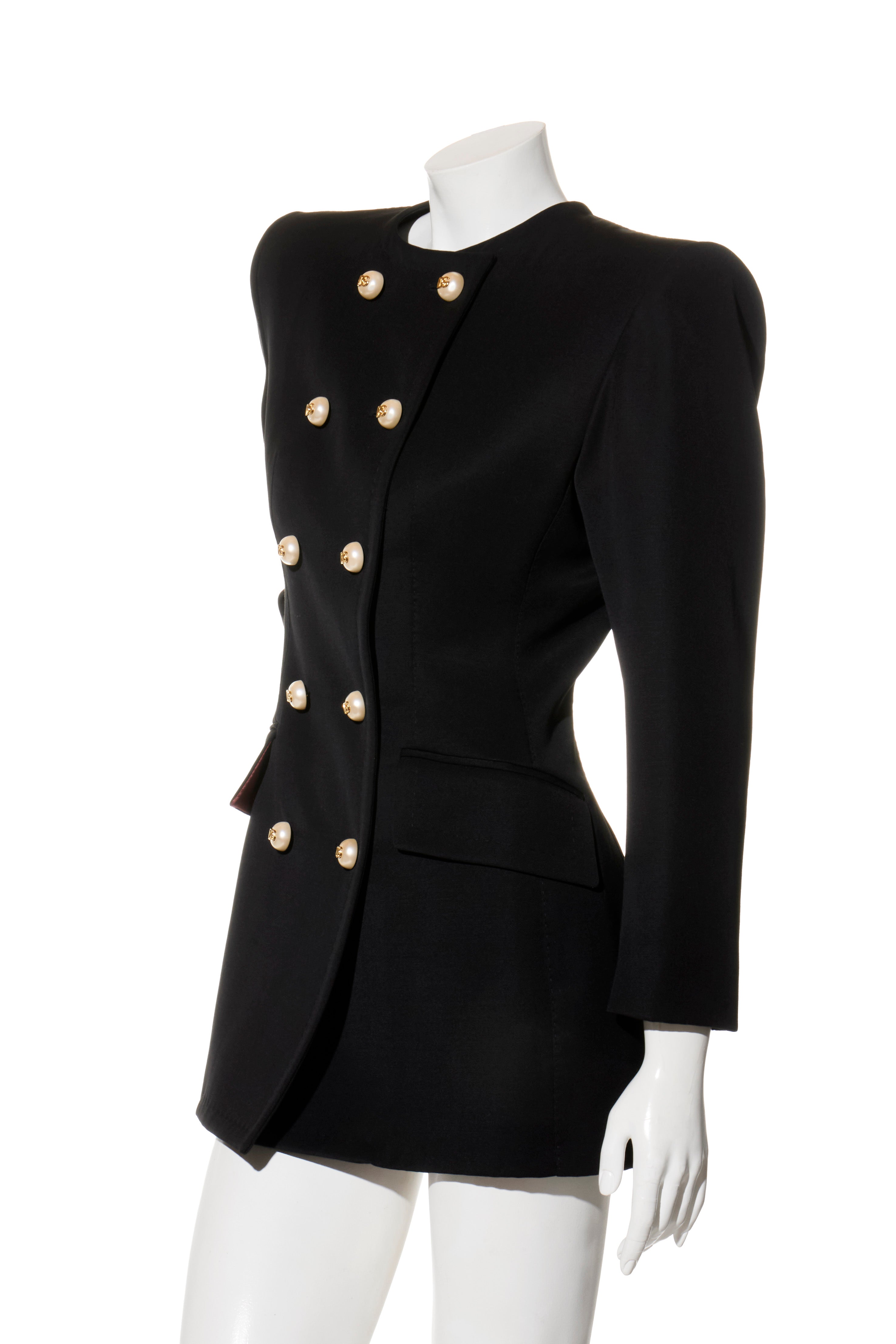 Dolce & Gabbana FW2020 Black Double-Breasted Blazer Dress IT 40