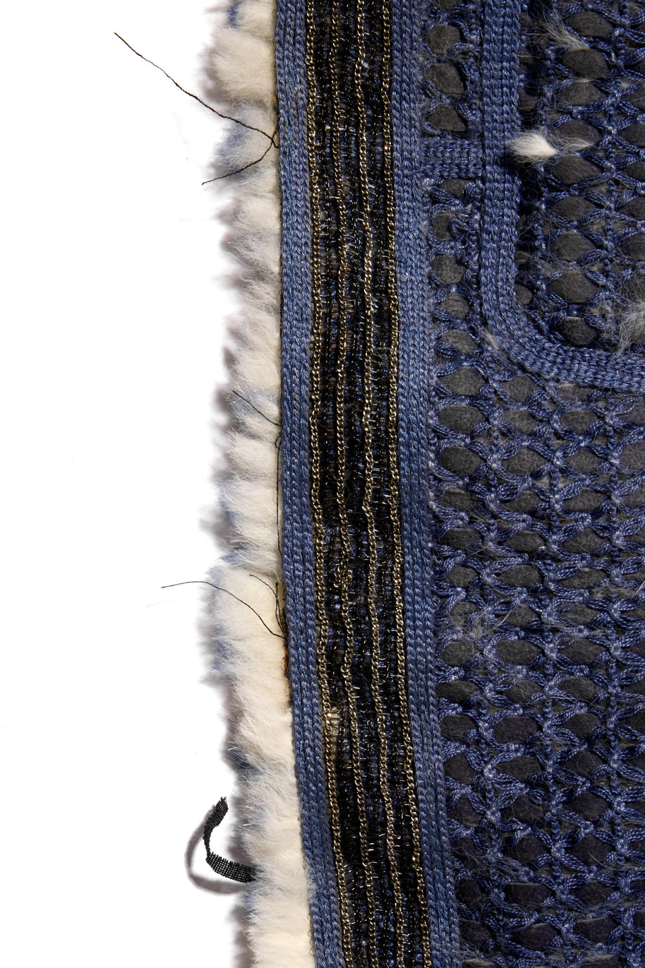 Fendi FW15 Tweed Fur Lined Jacket IT 40 US 4 Blue Rabbit Fur Made in Italy