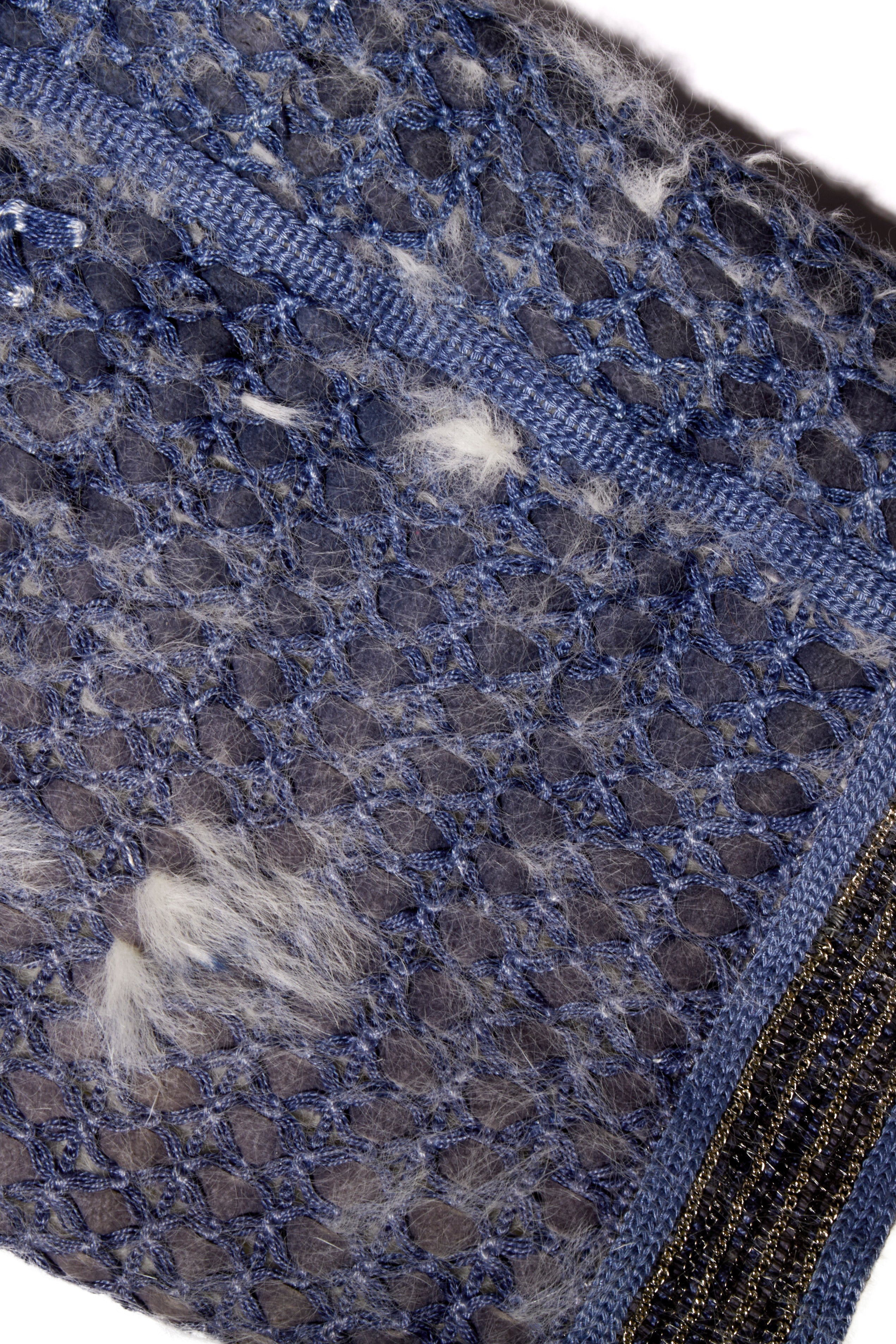Fendi FW15 Tweed Fur Lined Jacket IT 40 US 4 Blue Rabbit Fur Made in Italy