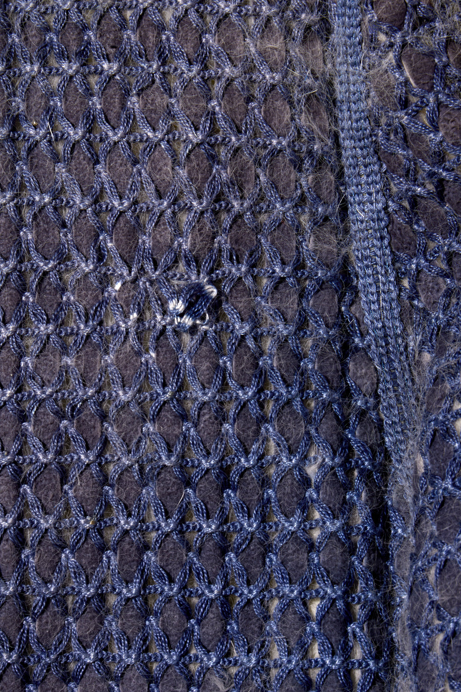 Fendi FW15 Tweed Fur Lined Jacket IT 40 US 4 Blue Rabbit Fur Made in Italy