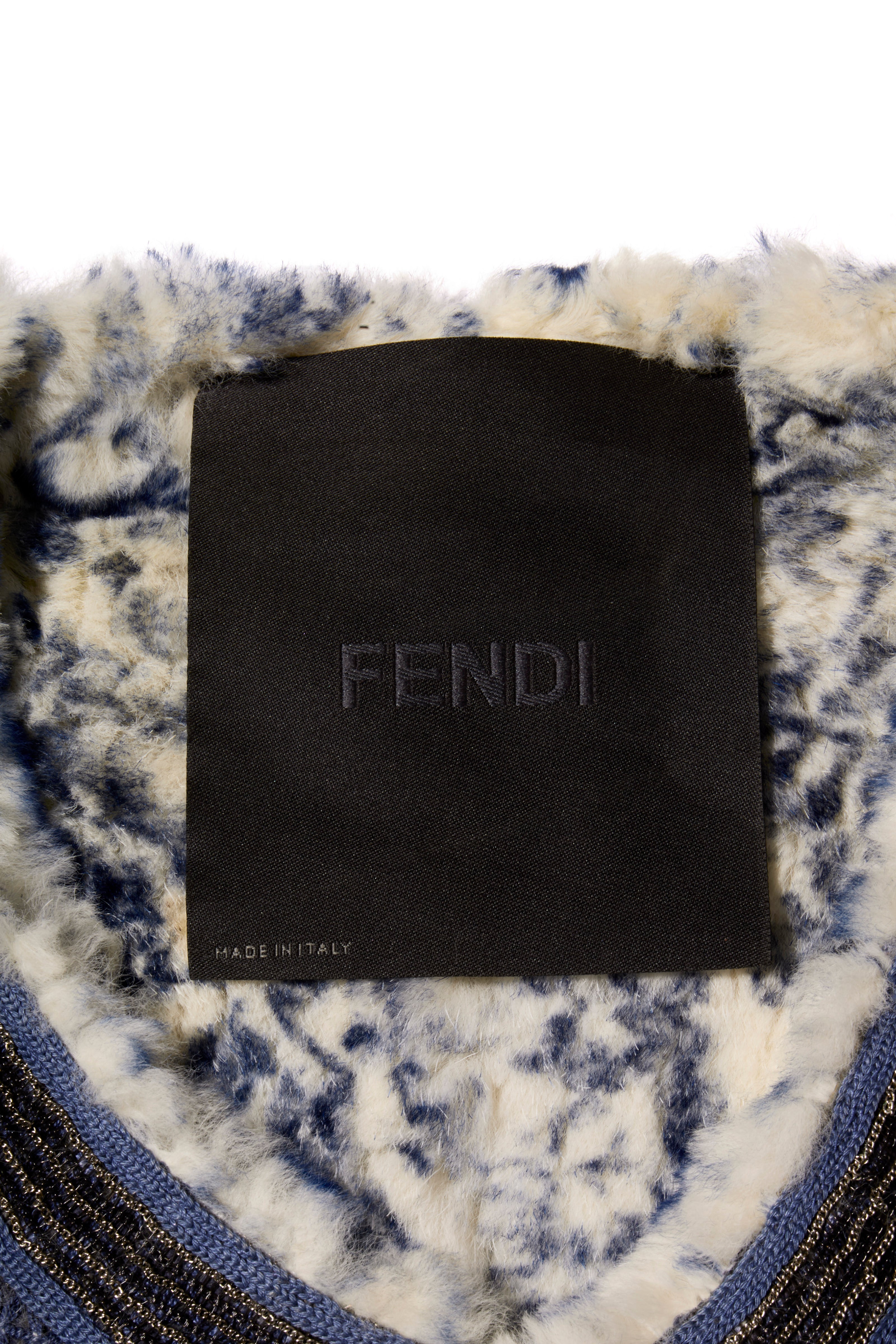Fendi FW15 Tweed Fur Lined Jacket IT 40 US 4 Blue Rabbit Fur Made in Italy