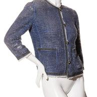 Fendi FW15 Tweed Fur Lined Jacket IT 40 US 4 Blue Rabbit Fur Made in Italy