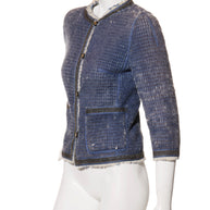 Fendi FW15 Tweed Fur Lined Jacket IT 40 US 4 Blue Rabbit Fur Made in Italy