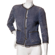 Fendi FW15 Tweed Fur Lined Jacket IT 40 US 4 Blue Rabbit Fur Made in Italy