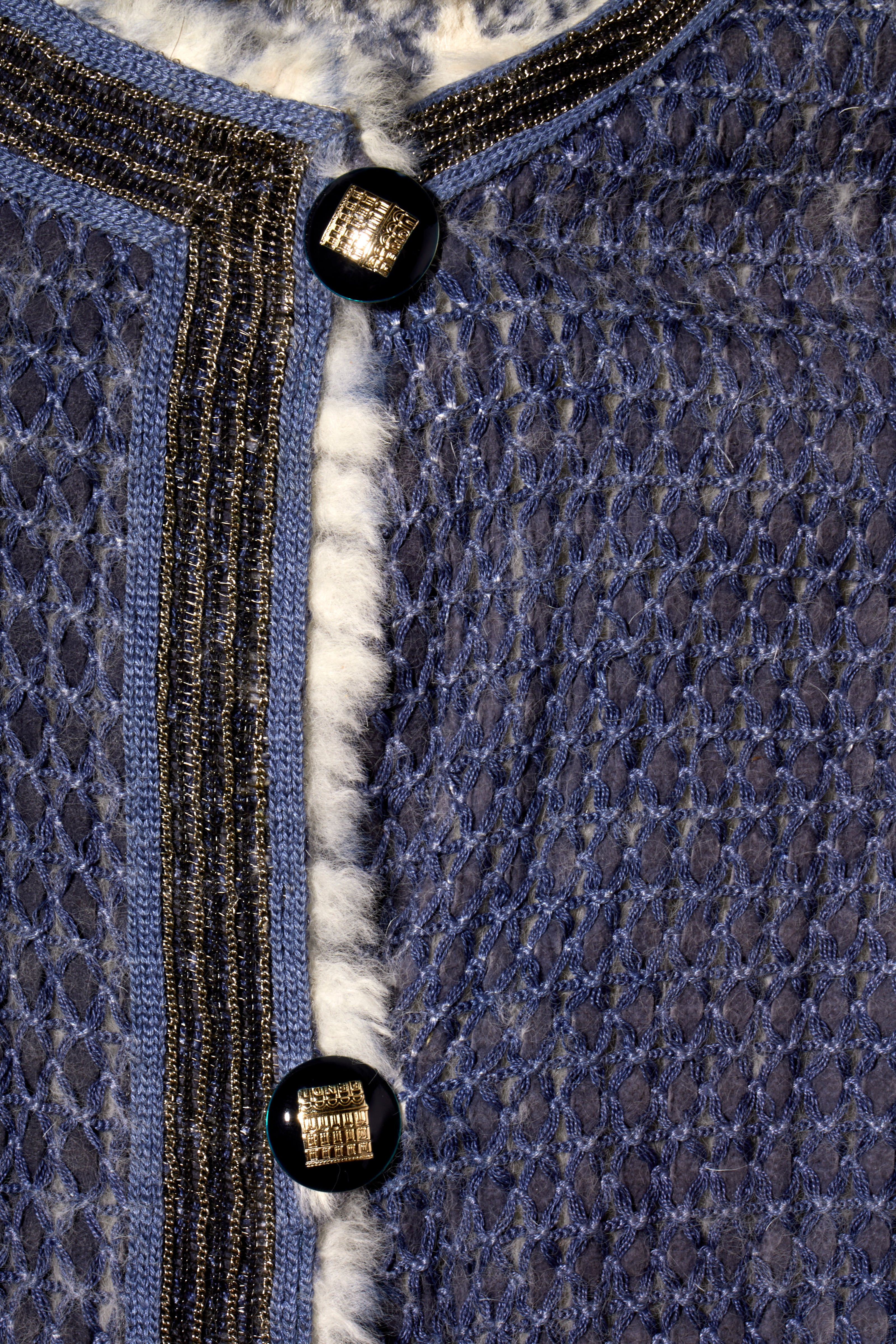 Fendi FW15 Tweed Fur Lined Jacket IT 40 US 4 Blue Rabbit Fur Made in Italy