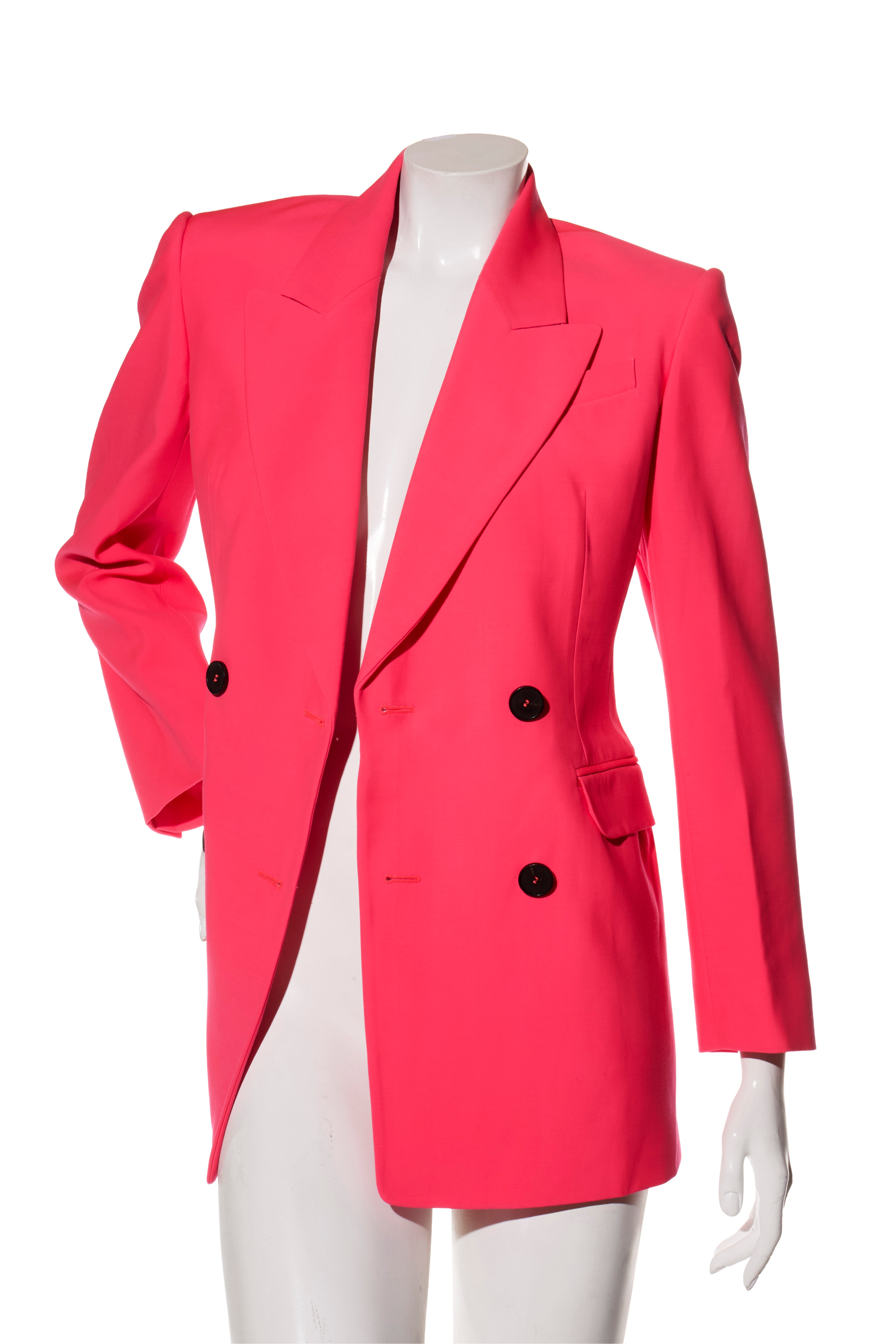 Alexander McQueen Spring/Summer 2022 Hot Pink Wool Double-Breasted Pantsuit IT 40