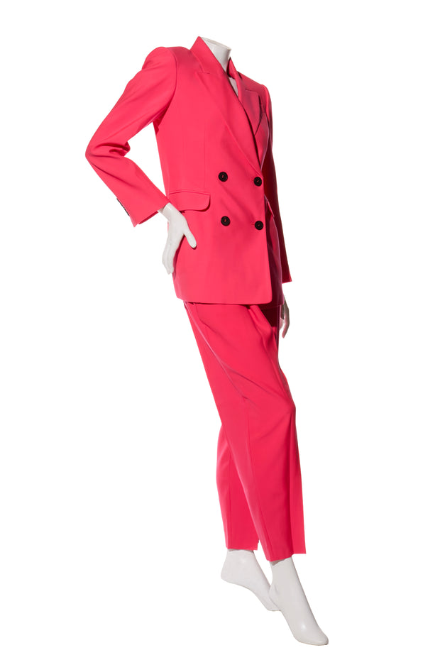 Alexander McQueen Spring/Summer 2022 Hot Pink Wool Double-Breasted Pantsuit IT 40