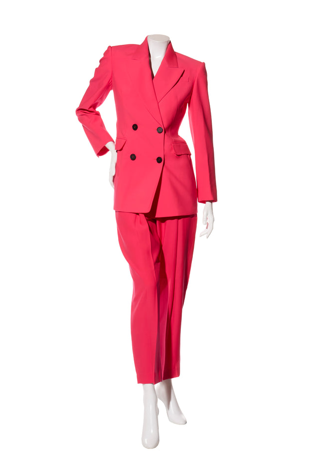 Alexander McQueen Spring/Summer 2022 Hot Pink Wool Double-Breasted Pantsuit IT 40