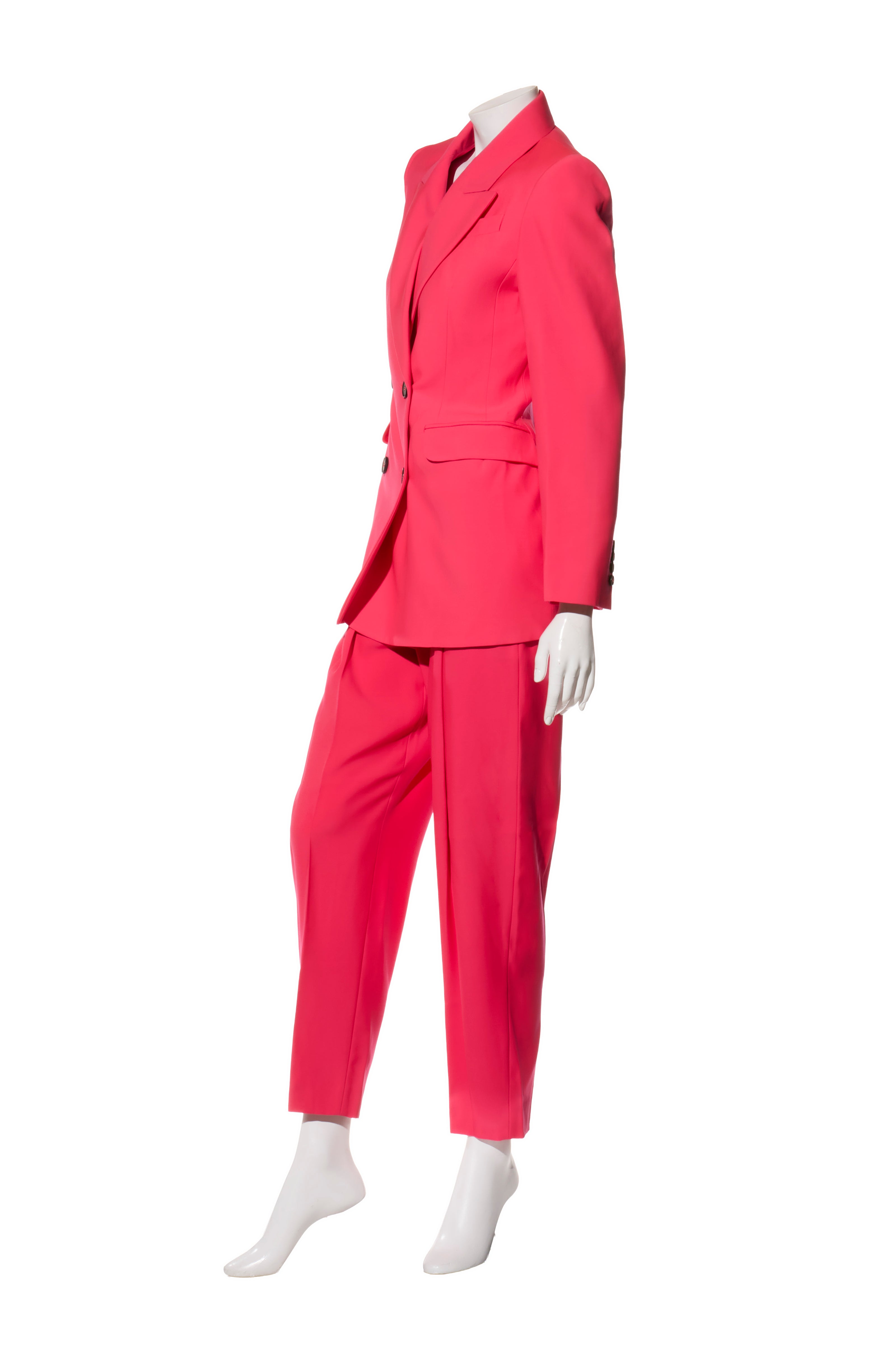 Alexander McQueen Spring/Summer 2022 Hot Pink Wool Double-Breasted Pantsuit IT 40