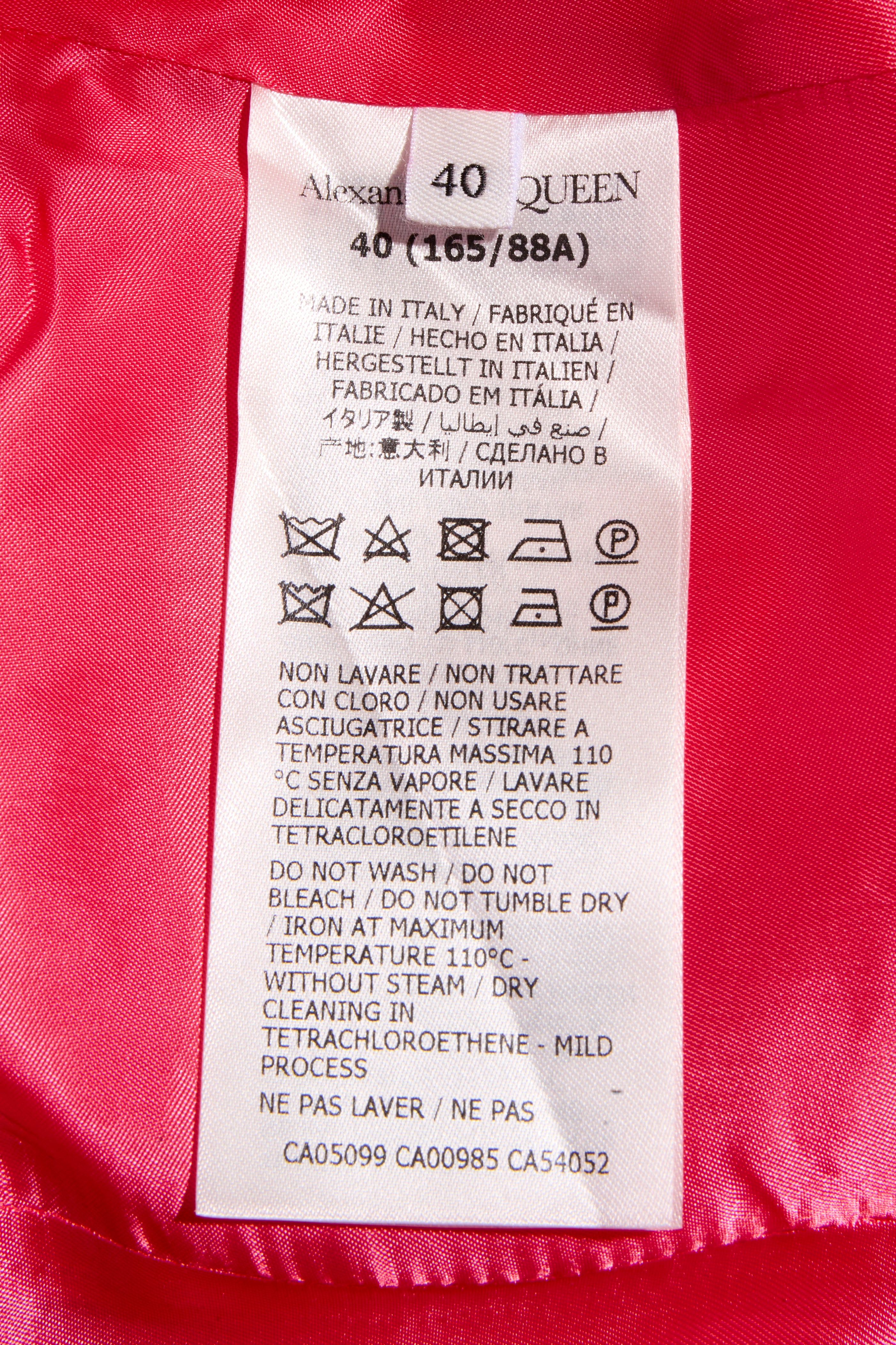 Alexander McQueen Spring/Summer 2022 Hot Pink Wool Double-Breasted Pantsuit IT 40