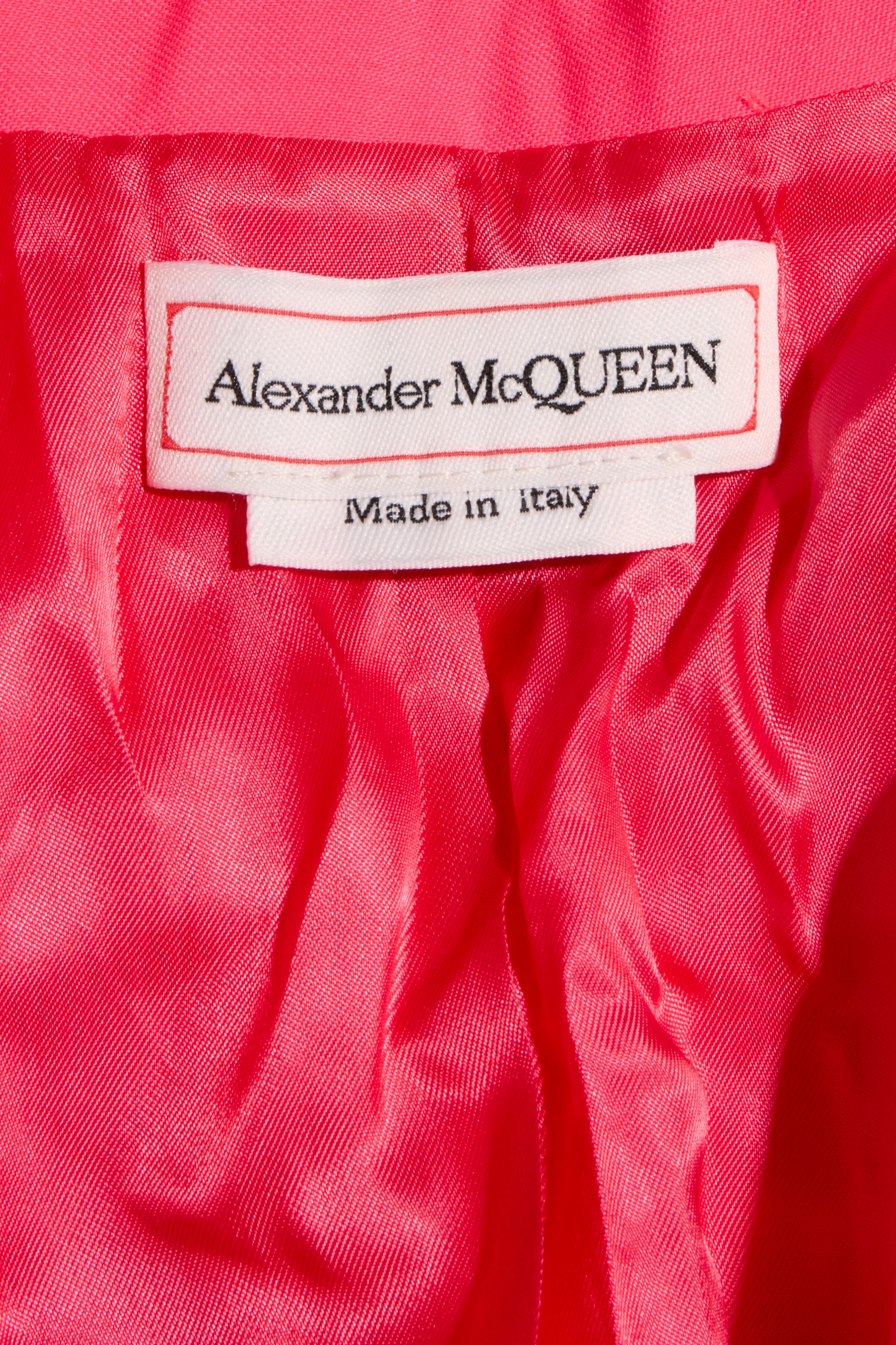 Alexander McQueen Spring/Summer 2022 Hot Pink Wool Double-Breasted Pantsuit IT 40