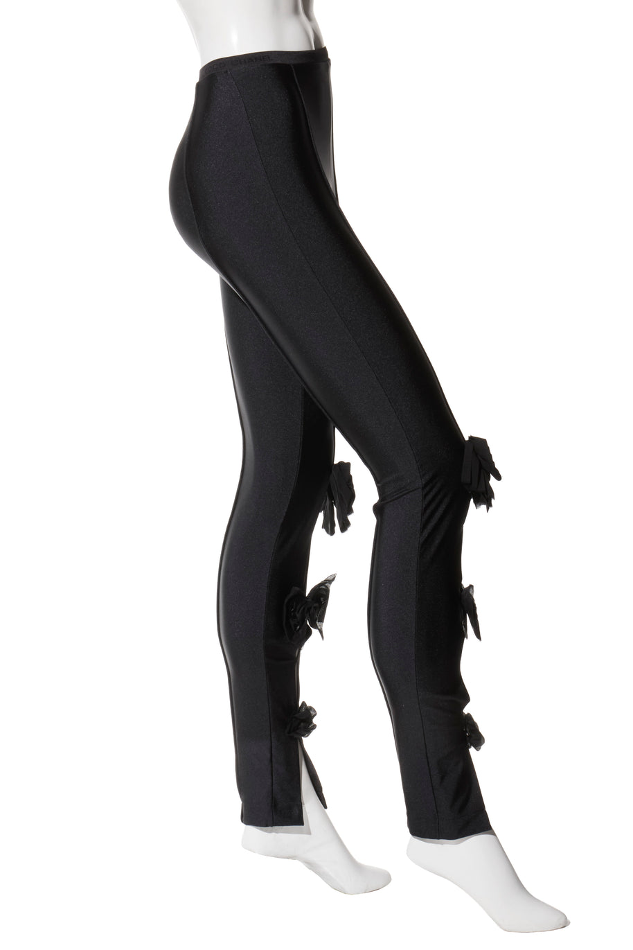 Chanel SS19 Black Satin Bow Camellia Leggings Runway FR 36 US 4