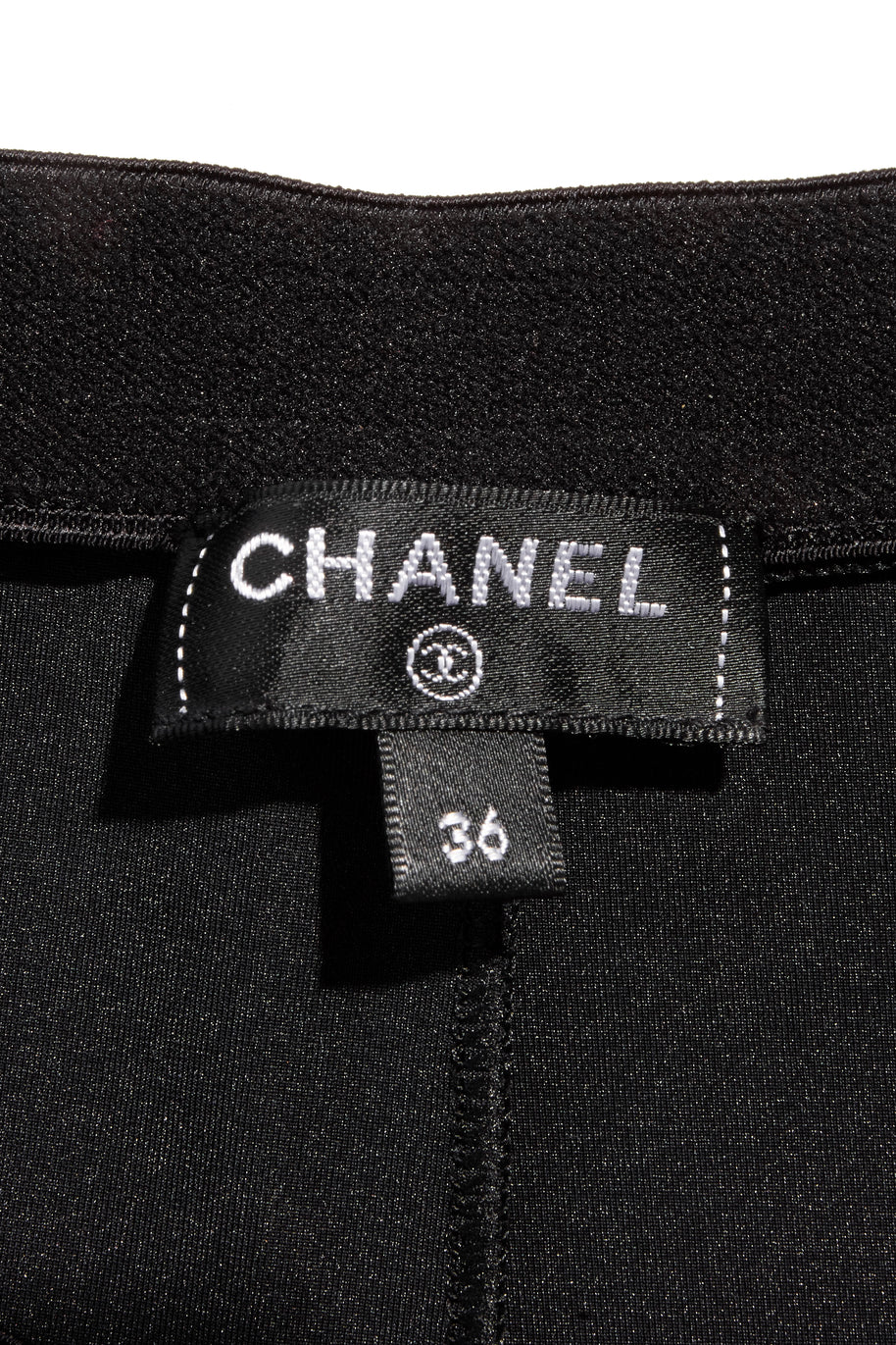 Chanel SS19 Black Satin Bow Camellia Leggings Runway FR 36 US 4