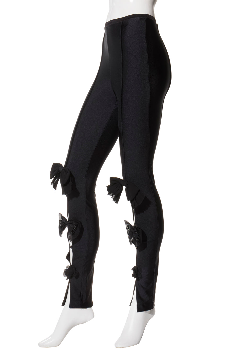 Chanel SS19 Black Satin Bow Camellia Leggings Runway FR 36 US 4