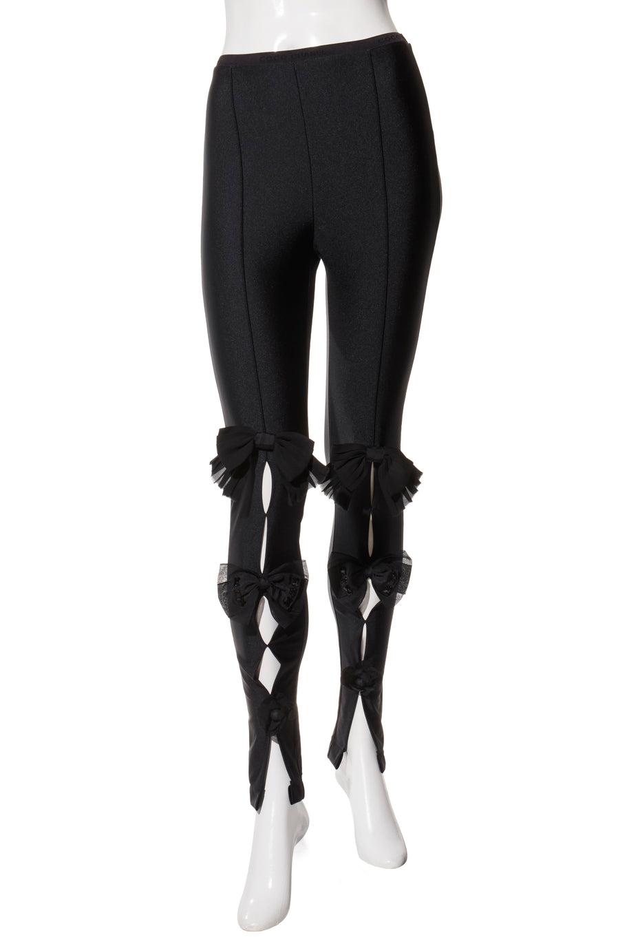 Chanel SS19 Black Satin Bow Camellia Leggings Runway FR 36 US 4