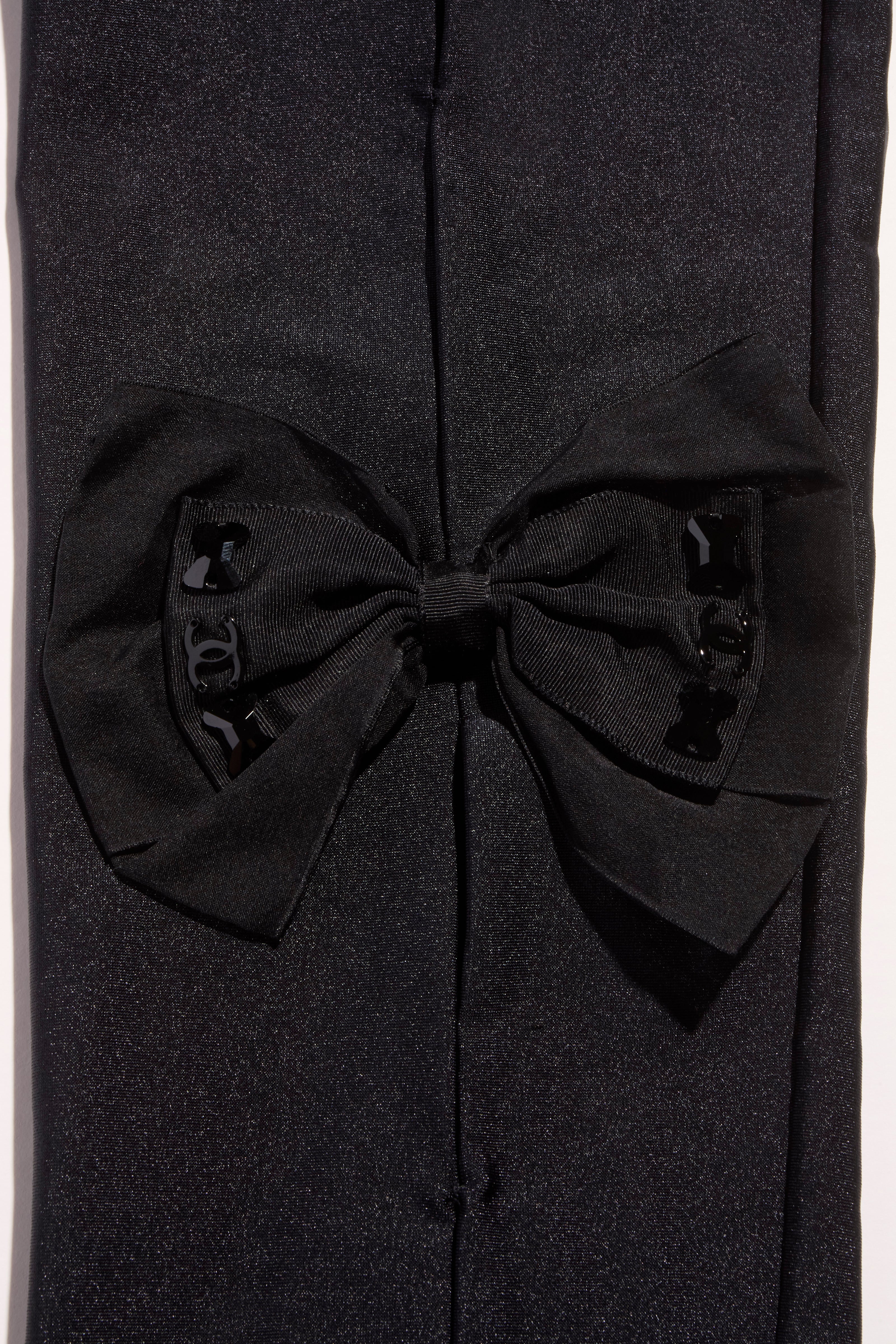 Chanel SS19 Black Satin Bow Camellia Leggings Runway FR 36 US 4