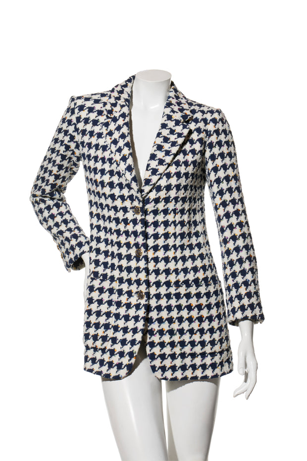 Chanel Navy & White Houndstooth Tweed Blazer Spring/Summer 2018 Size FR 34