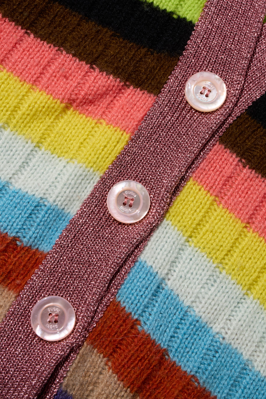 Gucci XS Multicolor Striped Cardigan Metallic Trim Cashmere Wool Italy 2017