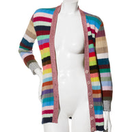 Gucci XS Multicolor Striped Cardigan Metallic Trim Cashmere Wool Italy 2017