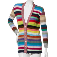 Gucci XS Multicolor Striped Cardigan Metallic Trim Cashmere Wool Italy 2017