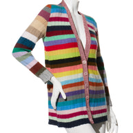 Gucci XS Multicolor Striped Cardigan Metallic Trim Cashmere Wool Italy 2017