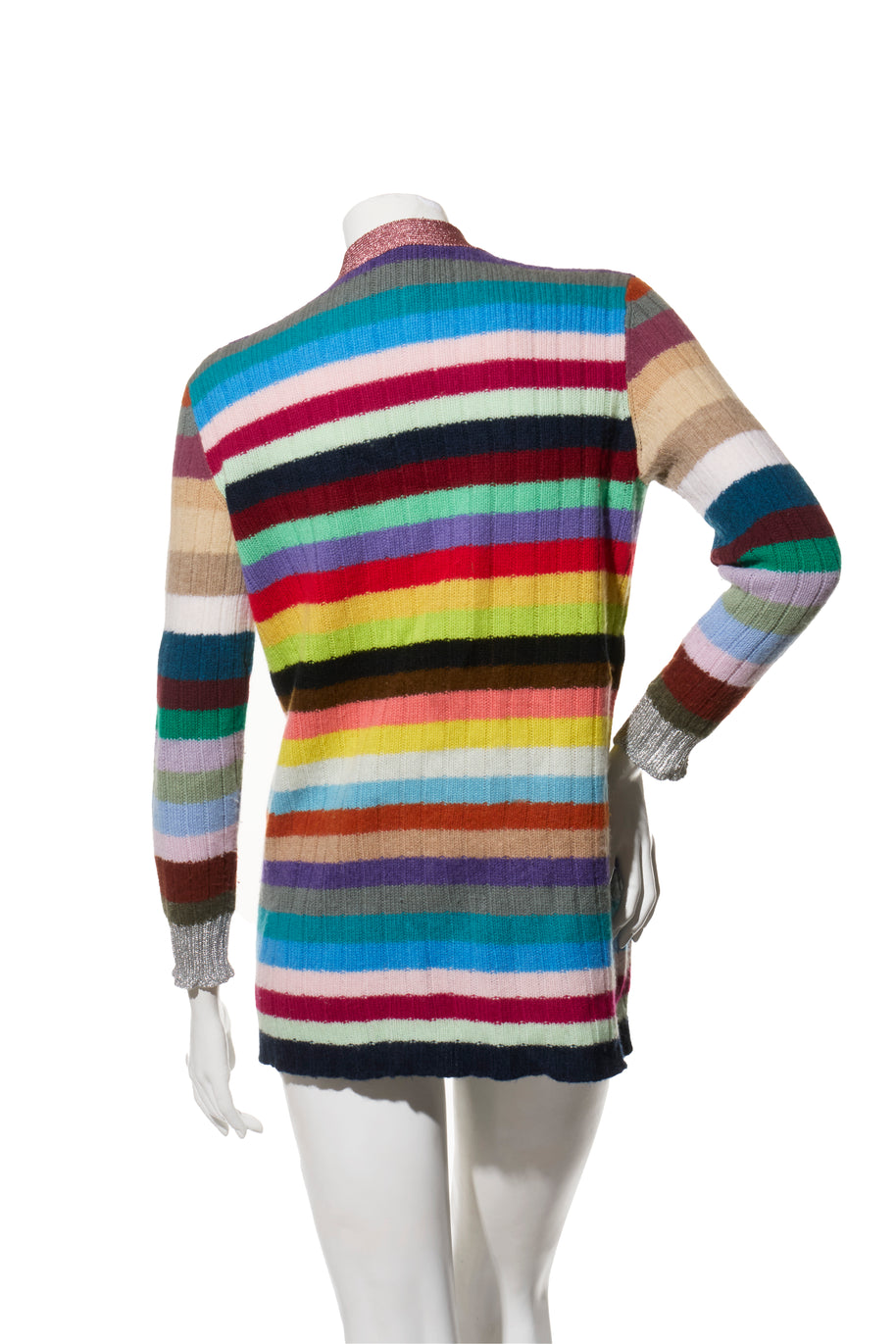Gucci XS Multicolor Striped Cardigan Metallic Trim Cashmere Wool Italy 2017