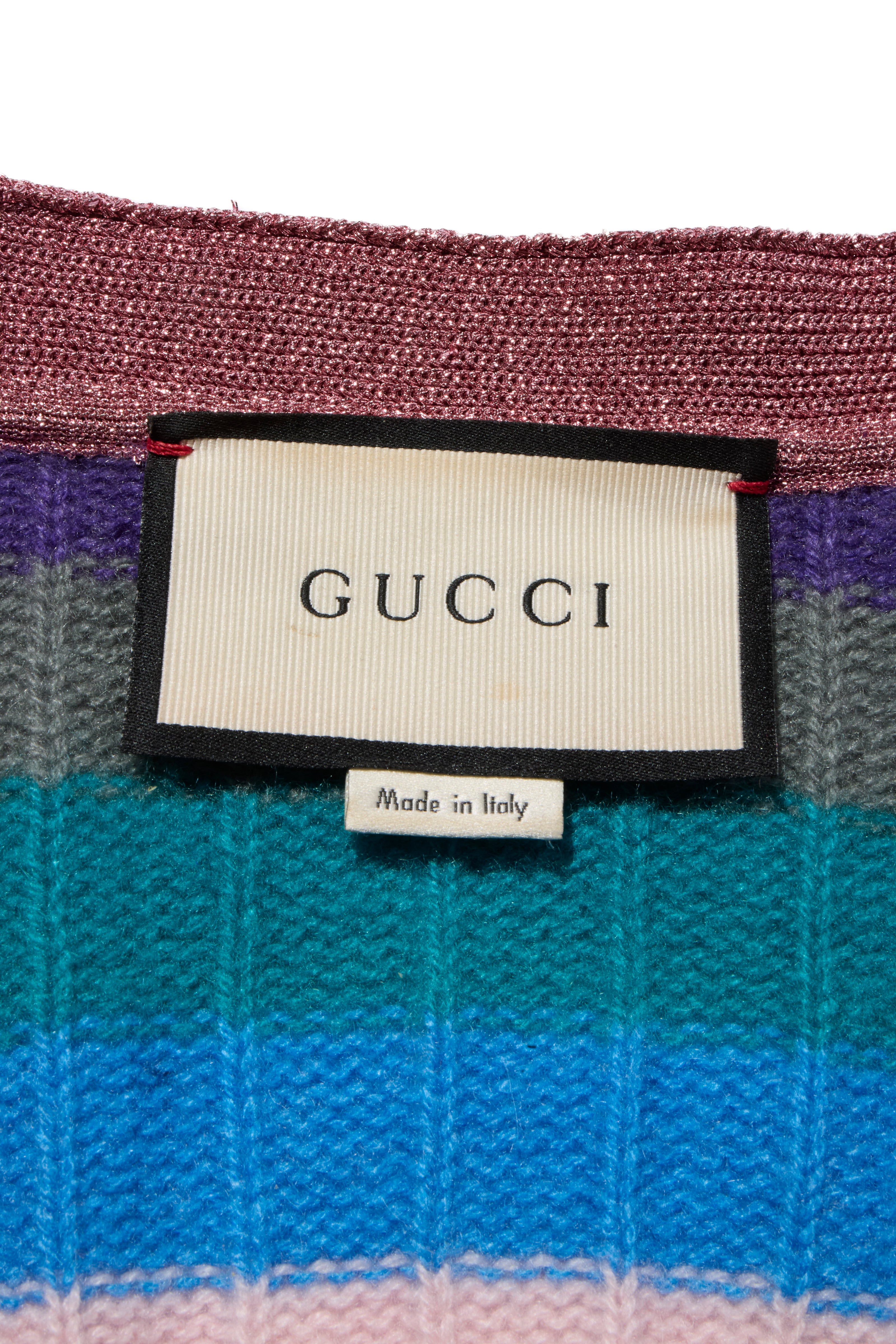 Gucci XS Multicolor Striped Cardigan Metallic Trim Cashmere Wool Italy 2017