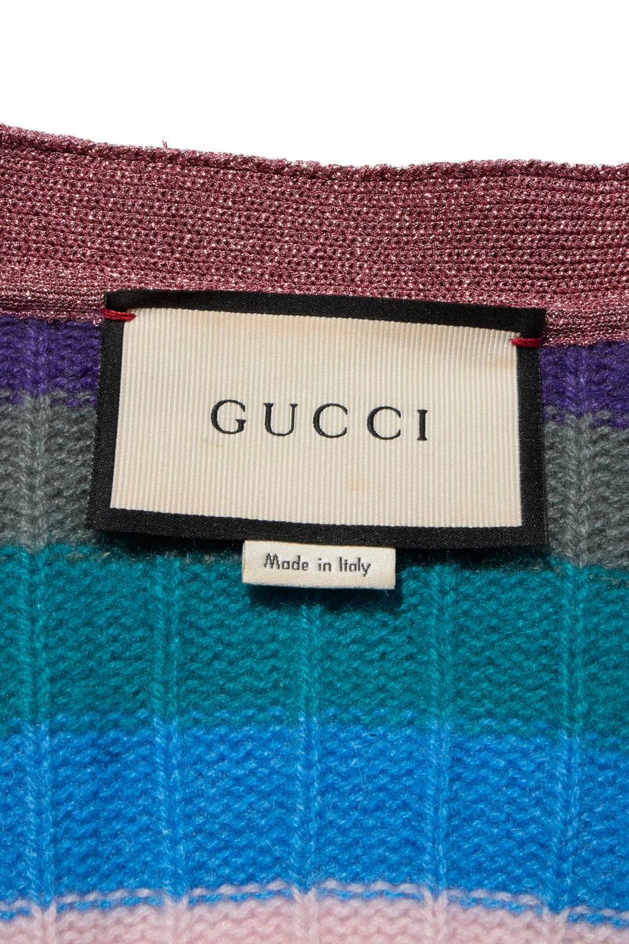 Gucci XS Multicolor Striped Cardigan Metallic Trim Cashmere Wool Italy 2017