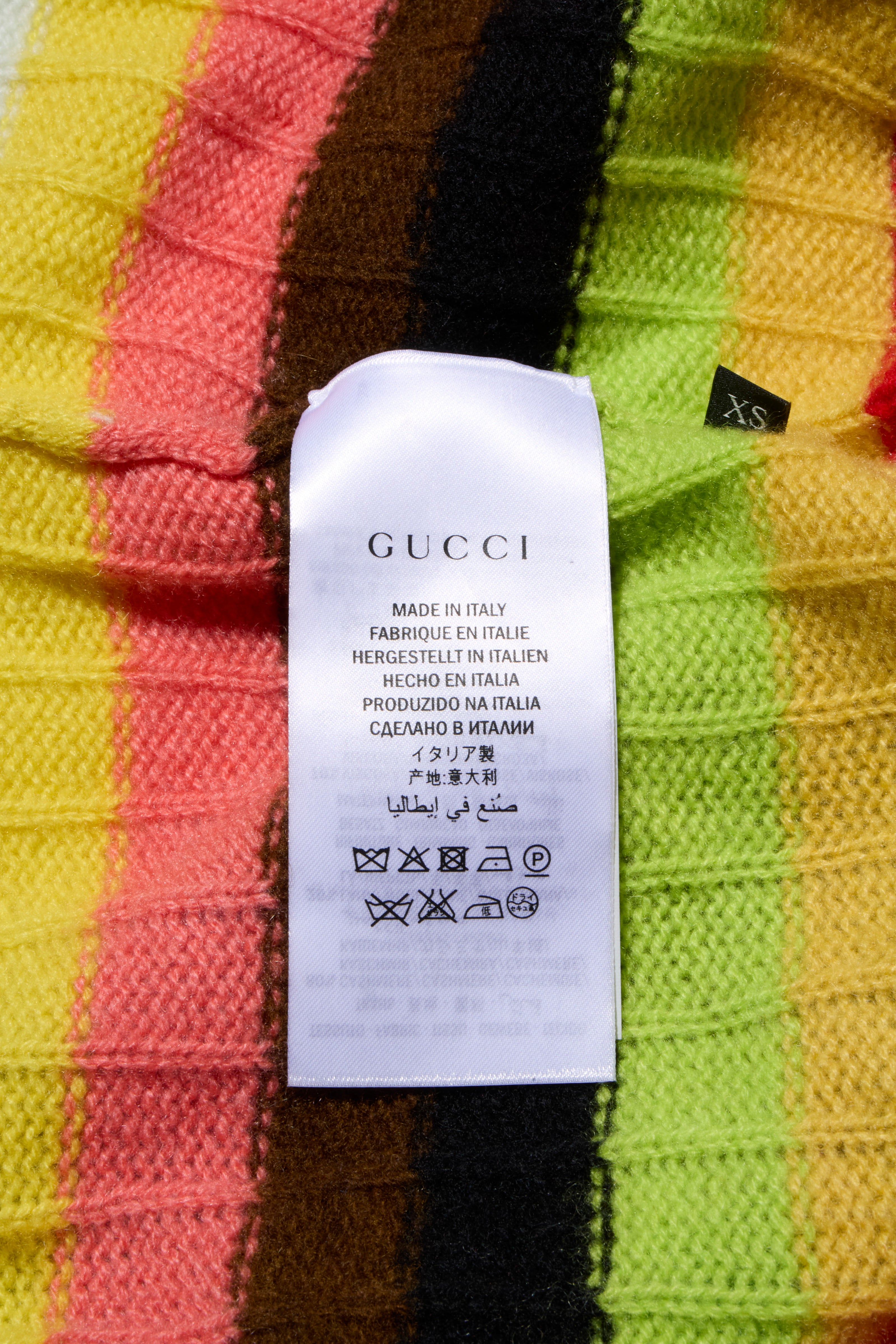Gucci XS Multicolor Striped Cardigan Metallic Trim Cashmere Wool Italy 2017
