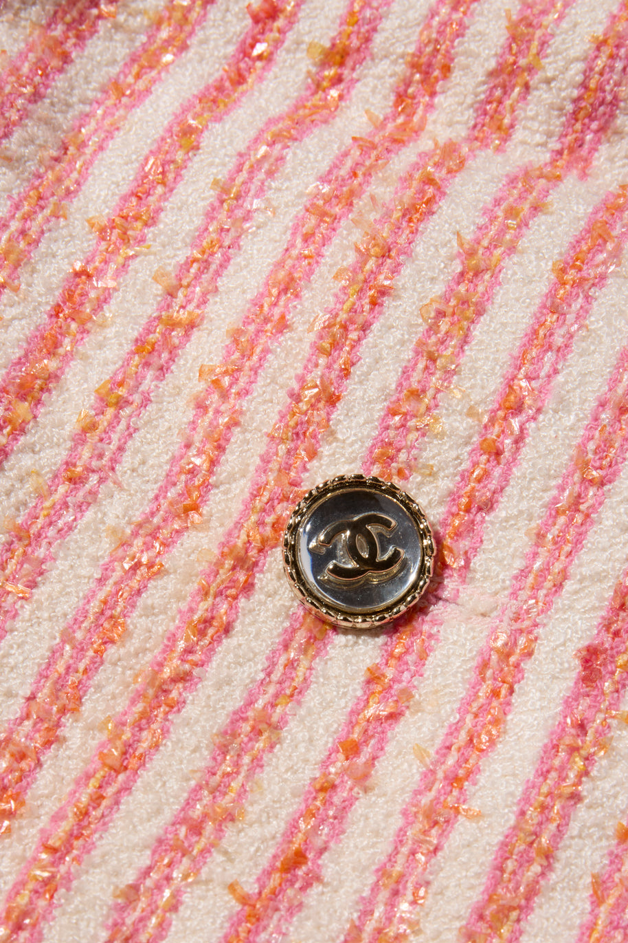 Chanel Spring/Summer 2015 Pink & White Striped Bouclé Dress FR 34